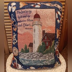 Vintage Lighthouse Tapestry Pillow With Scripture Verse. 15" T X 11 1/2" W